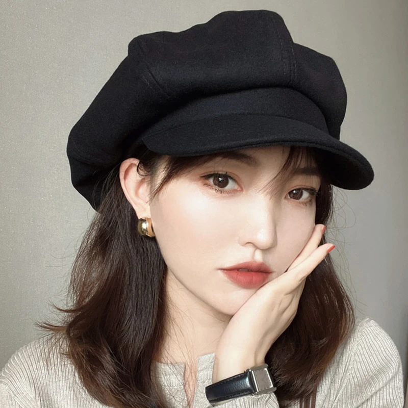 Vintage Beret Hat Adjustable Autumn Winter Hat Cabbie Beret Octagonal Cap Soft Woolen for Women Painter Cap