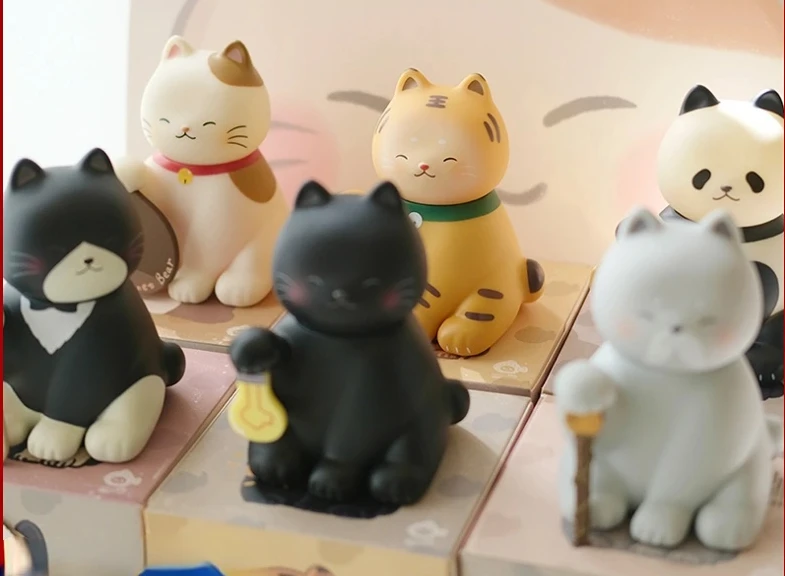 

PlanetBear счастливая серия с кошкой, искусственные игрушки, милая фигурка, кукла, модель загадочной коробки, коллекционные украшения, милый подарок на день рождения