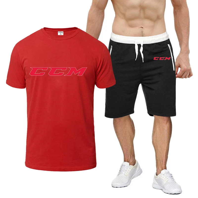 CCM 2023 summer new men's eight-color cotton short-sleeved T-shirt+shorts men's casual sportswear fitness clothes