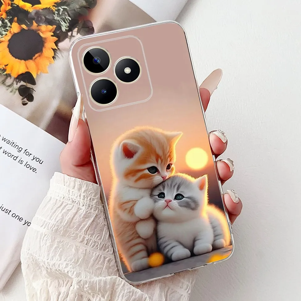 Clear Cute Cat & Butterfly Design Phone Case with Flower Accents - Stylish Protective Back Cover