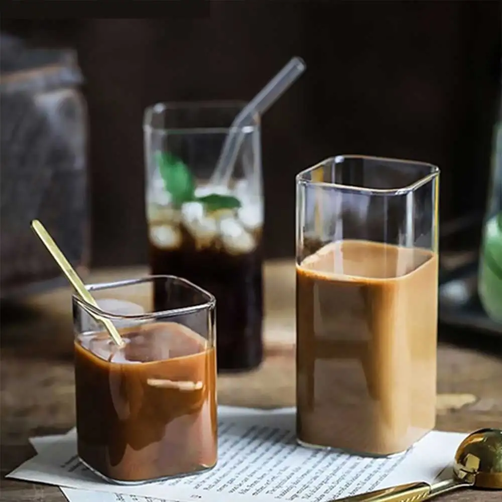 Square Heat Resistant Transparent Coffee Glass Mug Milk Tea Juice