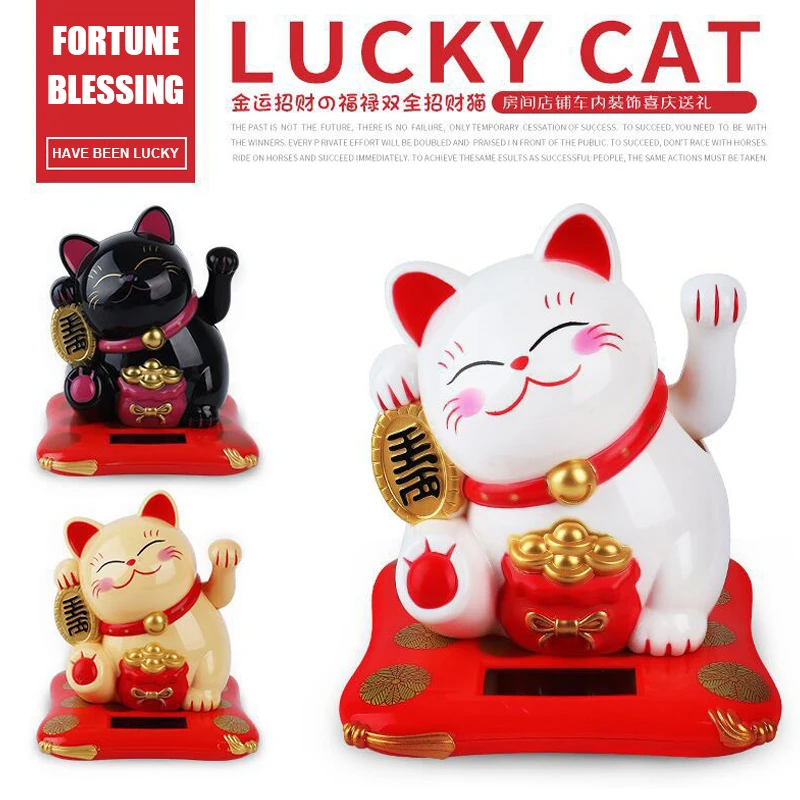 Maneki Neko Solaire – Chat Porte-bonheur Qui Agite La Patte, Décoration Voiture, Maison Ou Bureau (blanc)