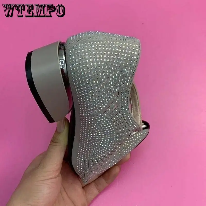 Soft Leather Mesh Sandals Hollow Water Diamond Pointed Toe Shallow Mouth Slip-on Low Heeled Women Boots Commuting Spring Autumn 5