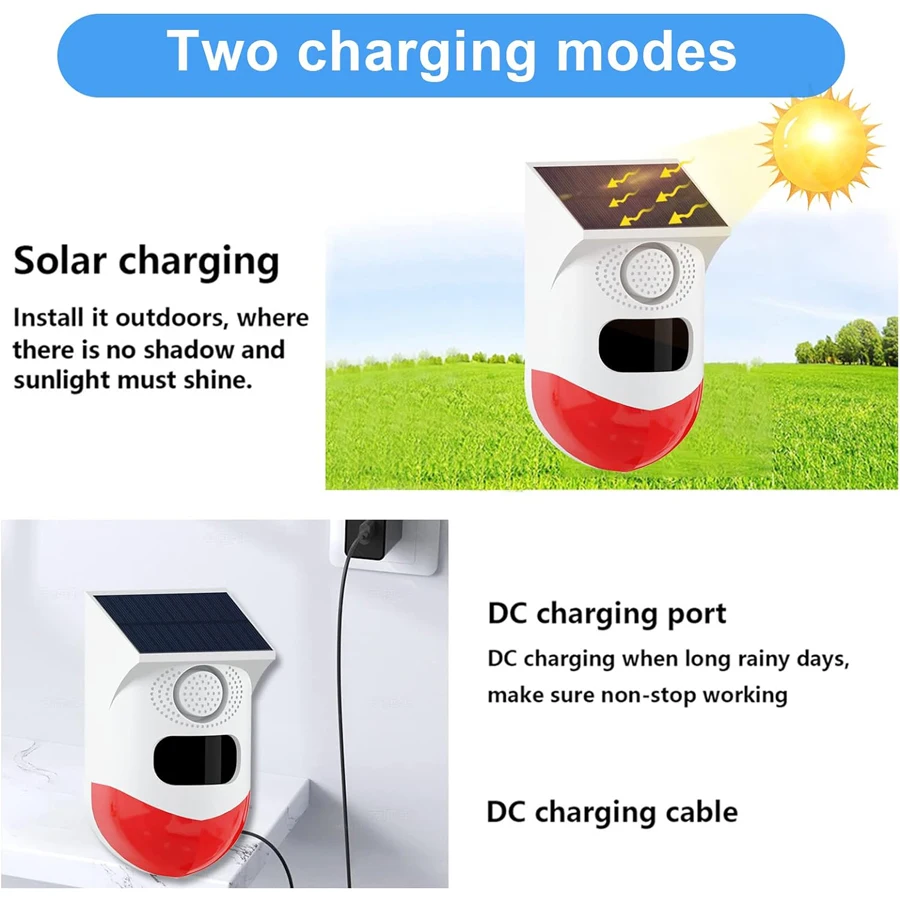Solar-Powered Motion Activated Voice Announcer with Strobe Light and Security Siren