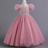 Shiny Toddler Little Big Girls Sequined Puff Sleeves Flower Girl Birthday Party Pageant Formal Evening Dress 5