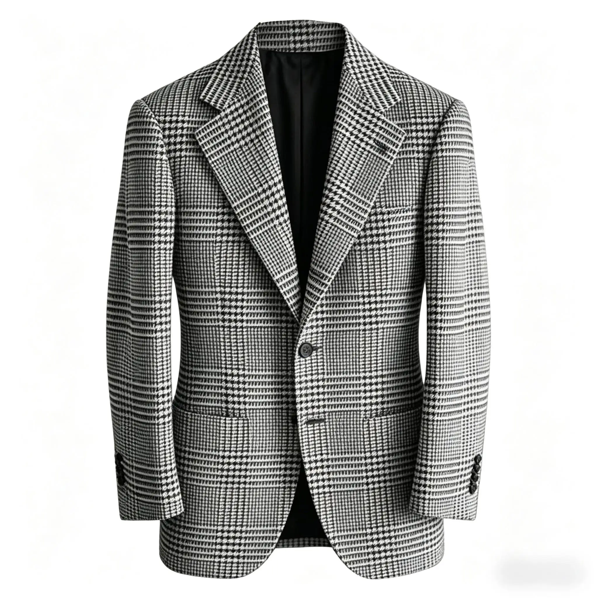 Blazer Homme Slim Fit en Mélange de Laine à Carreaux Pied-de-Poule