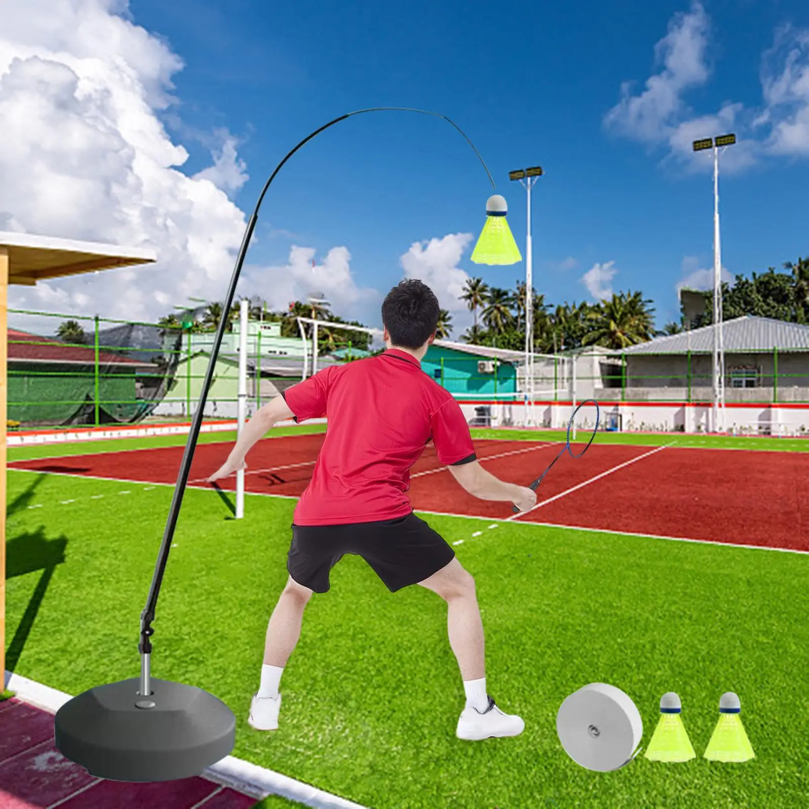 

Self Practice Trainer Aid Telescopic Rod Beginner Adjustable Self Study Tool Single Badminton Training Device for Kids Adults