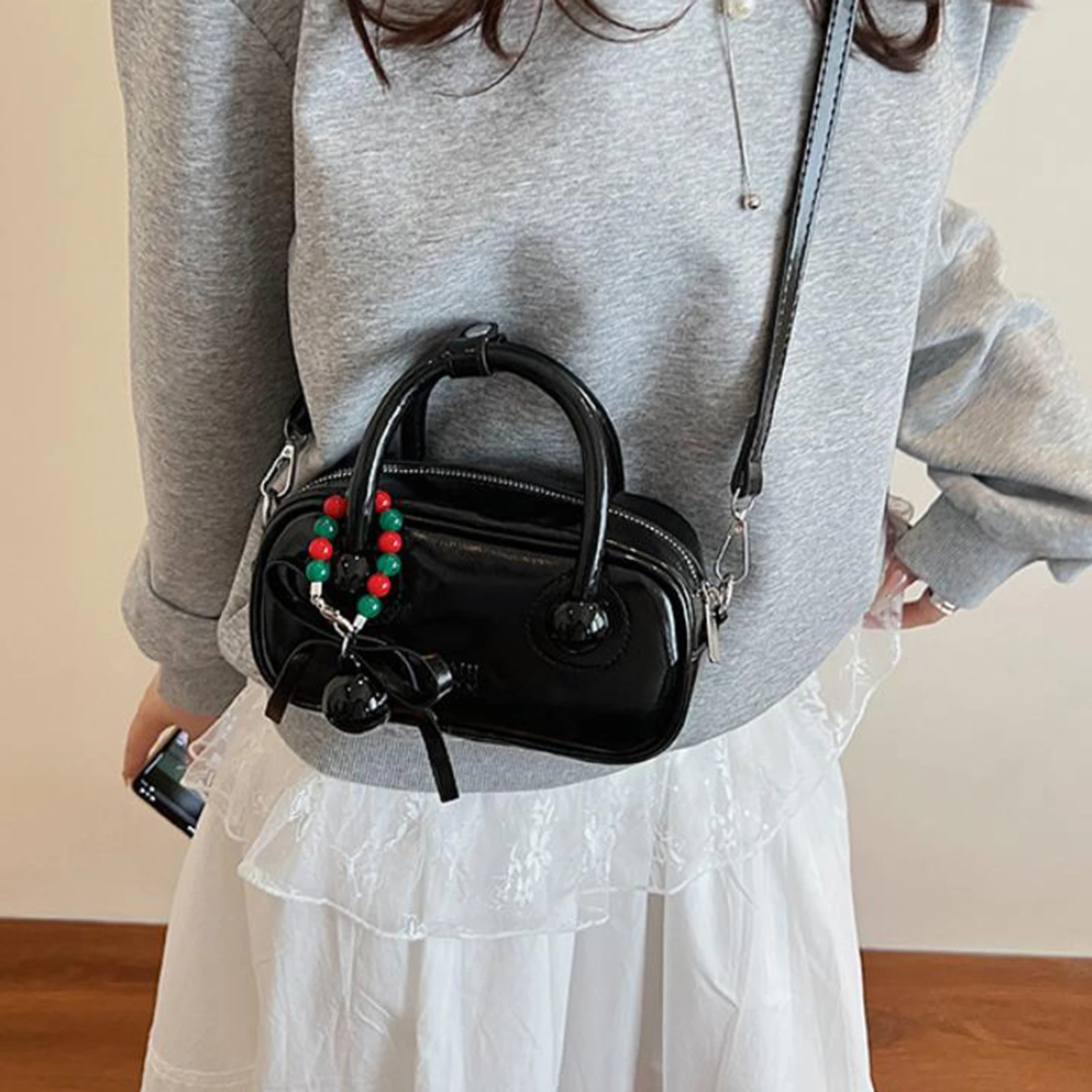 Women PU Solid Color Crossbody Bag W/Adjustable Strap Handbag Small Square Bag for Travel Shopping Daily Use