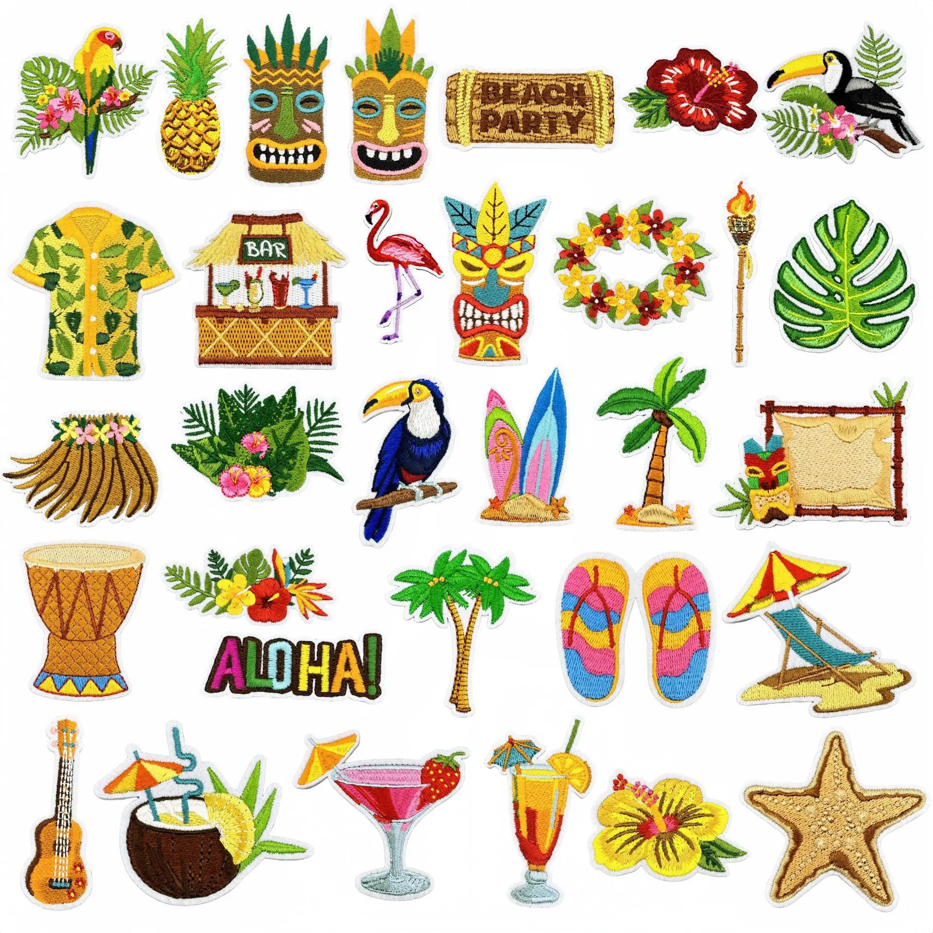 1 piece Cartoon Graffiti Hawaiian Beach Patches Iron On Cute Mexico Festival Clothing Patch DIY Badge