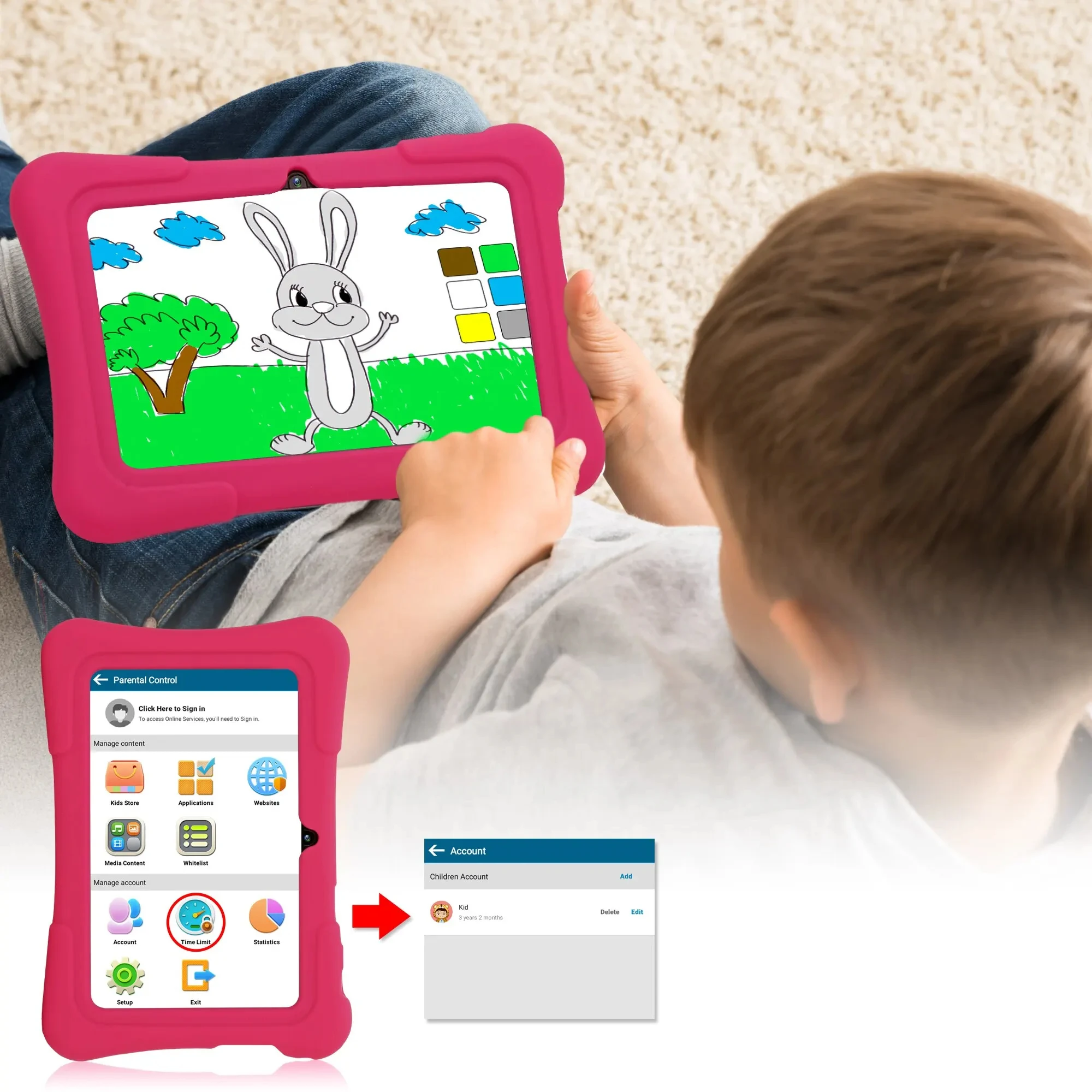 Kids tablet 7 Inch Core Android 10 32GB WiFi Bluetooth educational software installed 2GB + 128GB running memory warranty