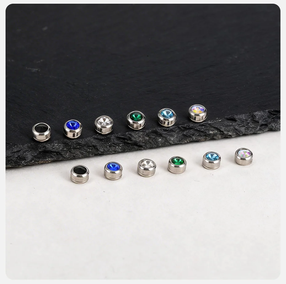 Vnox Magnetische Zirkon-Ohrstecker für Herren, 8 mm Edelstahl-Clip-Ohrringe ohne Piercing, hypoallergener Punk-Rock-Schmuck, Geschenk – Detail 6