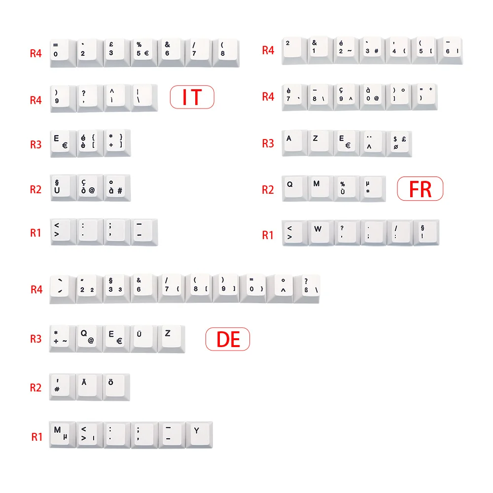 Alemão Francês Italiano Espanha Reino Unido Iso Preto Branco Pbt Tintura Subb Keycap Cherry Perfil Keycaps para Qwertz Azerty mx Teclado Chave Boné - Imagem 2