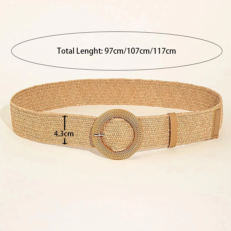 1pc Frauen Runde Schnalle Boho Stroh Gürtel Für Strand Ellipse Schnalle Perle Dekor Böhmischen Woven Gürtel Für Urlaub – Detail 7