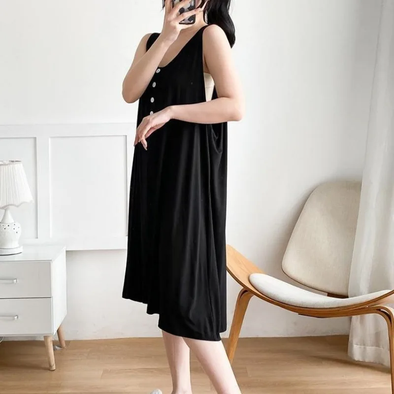 150kg 3XL Plus Size Women's Summer Loose Thin Loungewear Home Nightgown Korean Version Solid Sleeveless Vest Soft