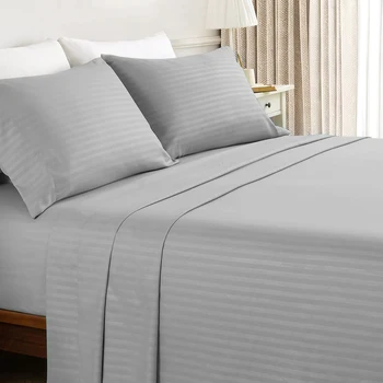 Lenzuola Battilo Set da 4 pezzi Lenzuolo piatto con angoli di lusso con federe Set biancheria da letto a righe solide per Twin Full Queen King Size