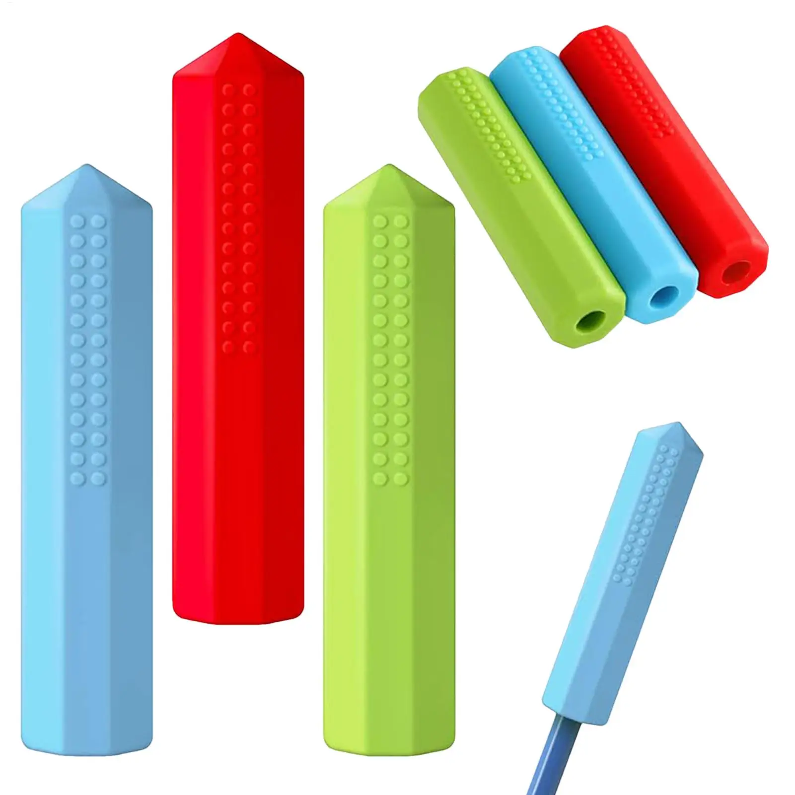 3pcs/set Silicone Chewable Pencil Topper Silicone Pencil Cover Tube Teething Sensory Pencil Chew Topper For Boys Girls