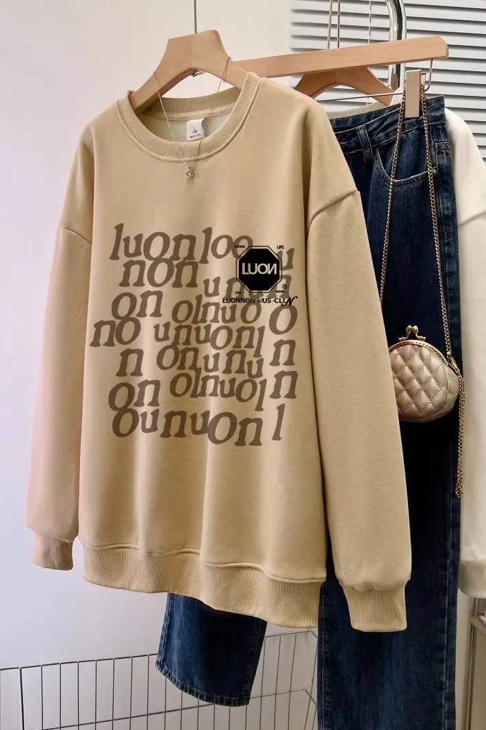 Women's Plush Cotton Sweater, Korean Edition, New Design, Letter, Loose, Large, Thick, Winter Top, Female Clothing, Pullovers