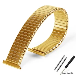 Stainless Steel Universal Metal Elastic Watch Band - Stylish Replacement Wristband Bracelet - 20mm (Gold)