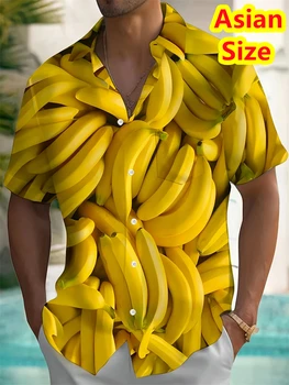 Camisa hawaiana para hombre, camiseta con estampado 3D de piña y plátano abstracto, blusa divertida de fruta de verano 2021, camisas de manga corta con solapa, Tops 1