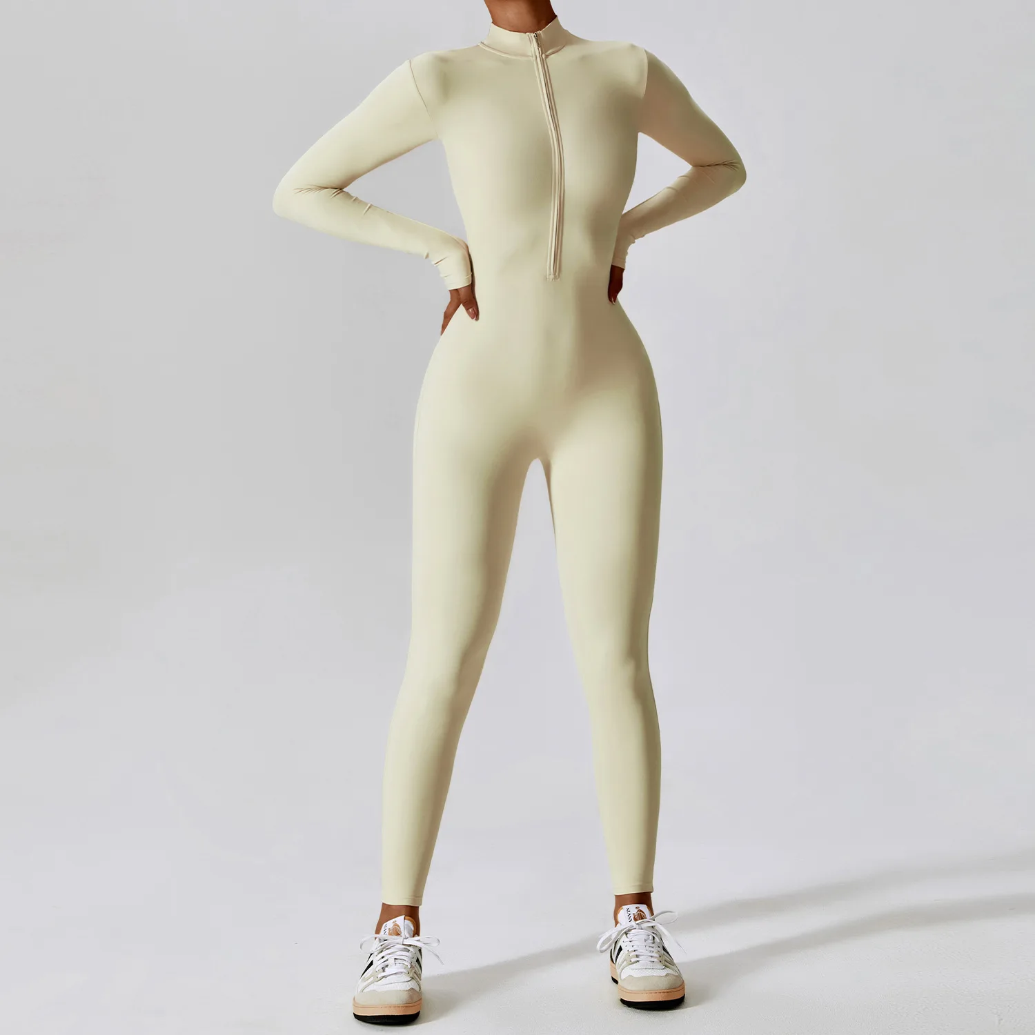 Women's Enhanced Fitness Jumpsuit - Zippered Elastic One-Piece Bodysuit