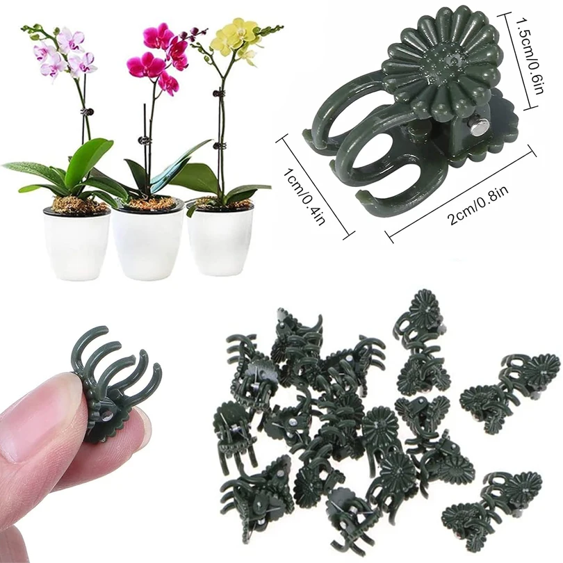 6-Claw Plant Clips 50/100PCS 6-Claw Dark Green Plant Clips Orchid Flowers Support Clamp Climbing Vine Stem Clasp Tied Bundle Branch Garden Tool