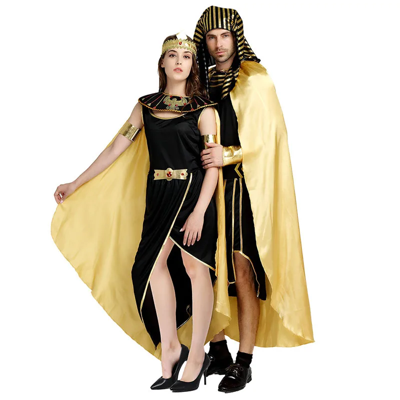 Adult Men women gold Egypt Egyptian Pharaoh Cleopatra Costume Halloween Party Masquerade Clothing Cosplay Egypt queen clothes