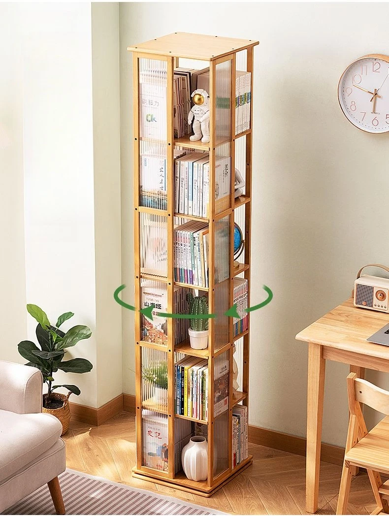 360 Degree Rotating Bookshelf Floor Standing Storage Rack Creative Bookcase for Home Living Room Student Kids Book Organizer