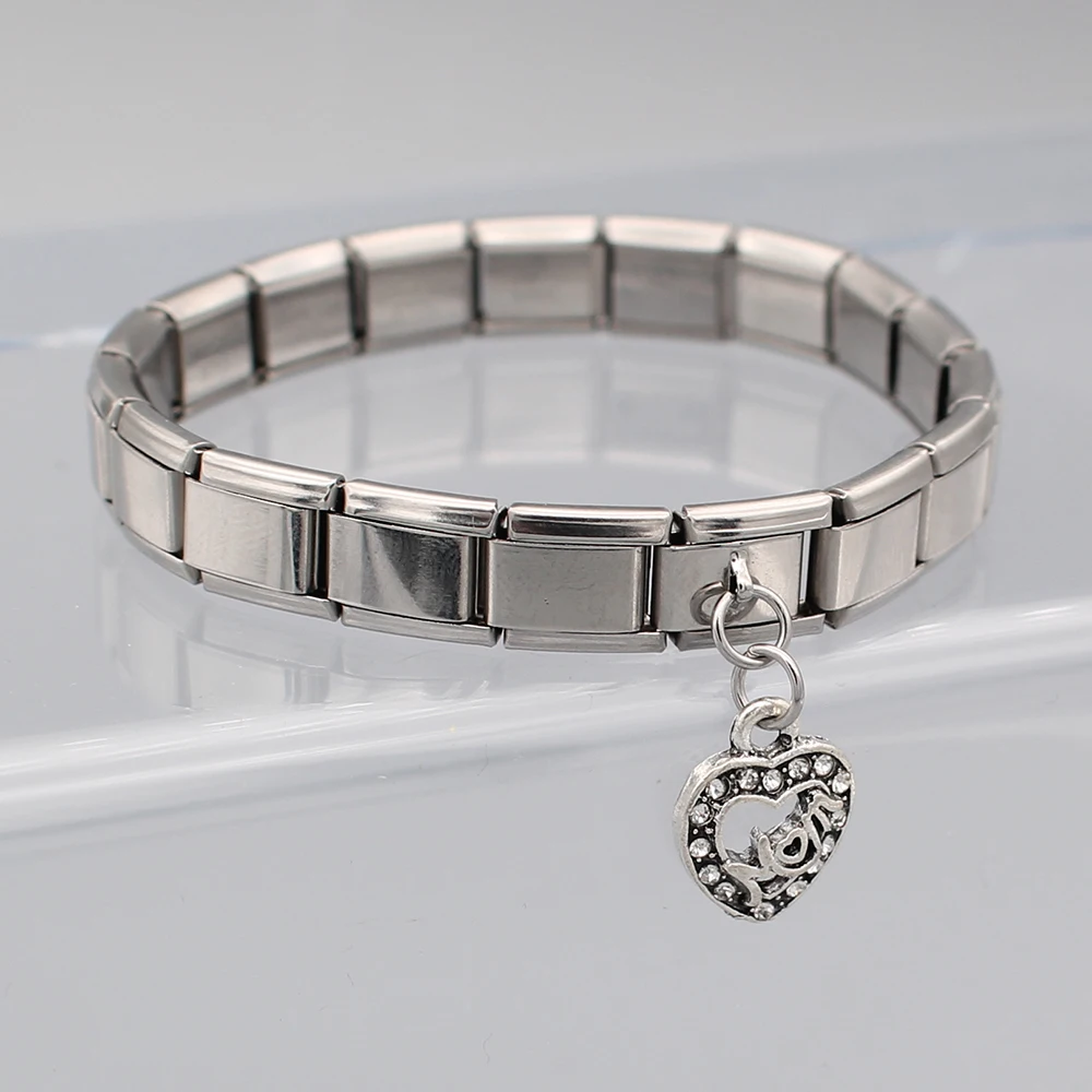 Daisy Heart Mom Color Rhinestone Italian Charm Bracelet With Charm Bracelet