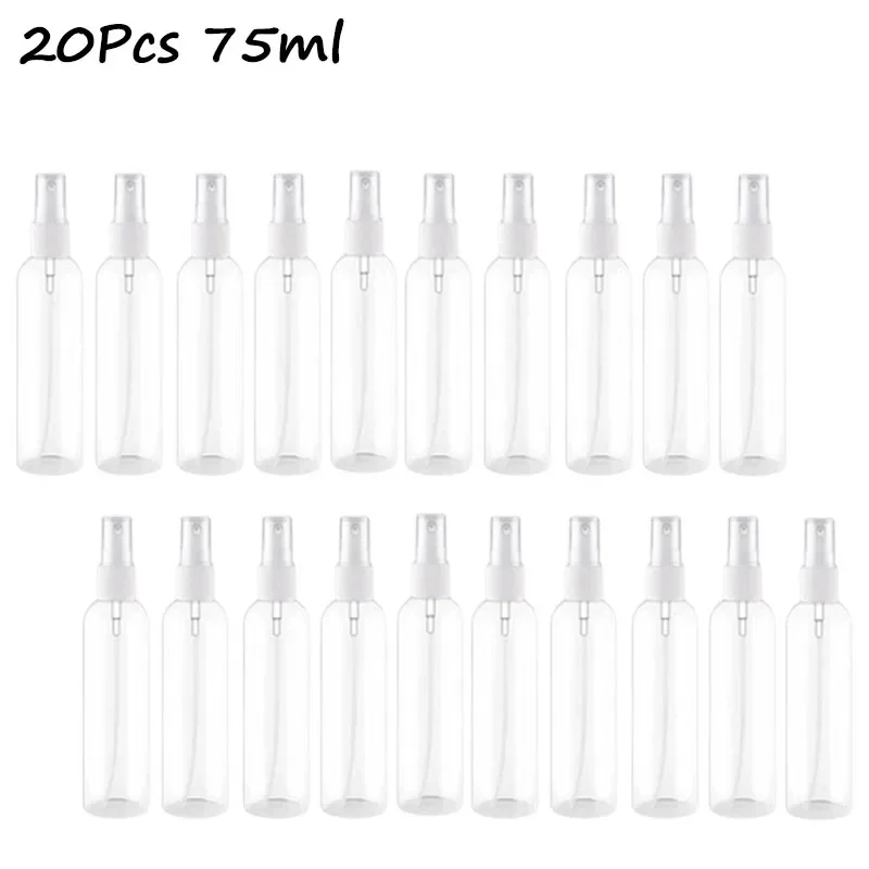

20Pcs 75ml Clear Mist Fine Bottles Refillable Cosmetic Essential Oil Containers Portable Empty Spray Atomizer Travel Accessories