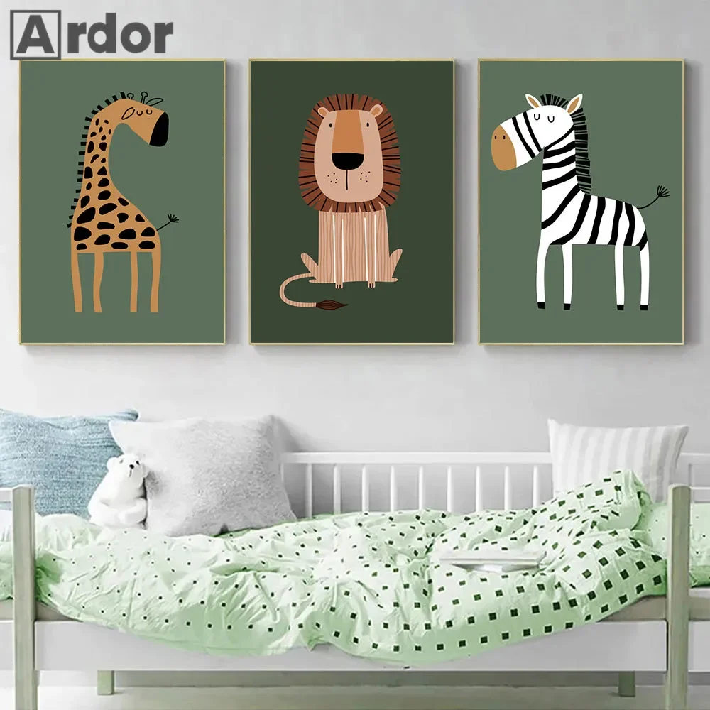 

Animal Wall Posters Lion Giraffe Zebra Wall Art Canvas Painting Nursery Art Prints Nordic Poster Pictures Baby Kids Room Decor