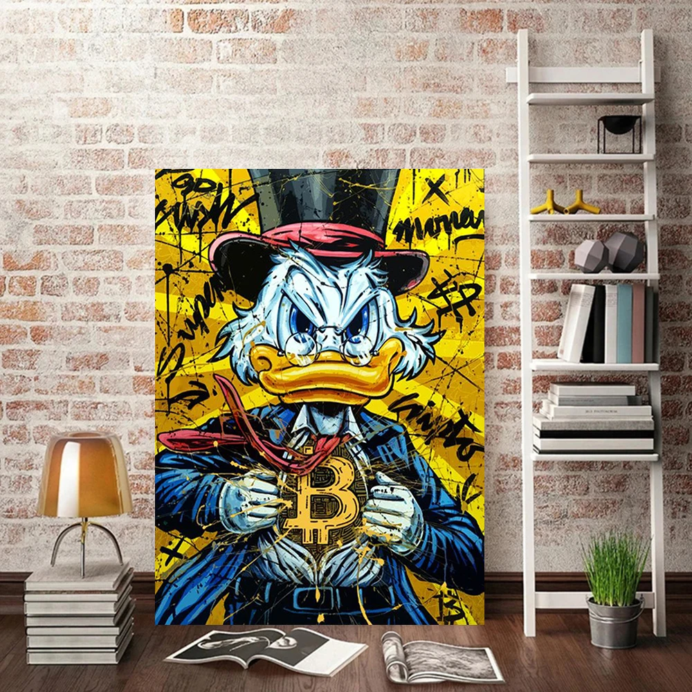 Disney Donald Duck B Bitcoin Money Art Canvas Painting Funny Color Graffiti  Wall Poster Prints Living Room Home Pictures Decor - AliExpress