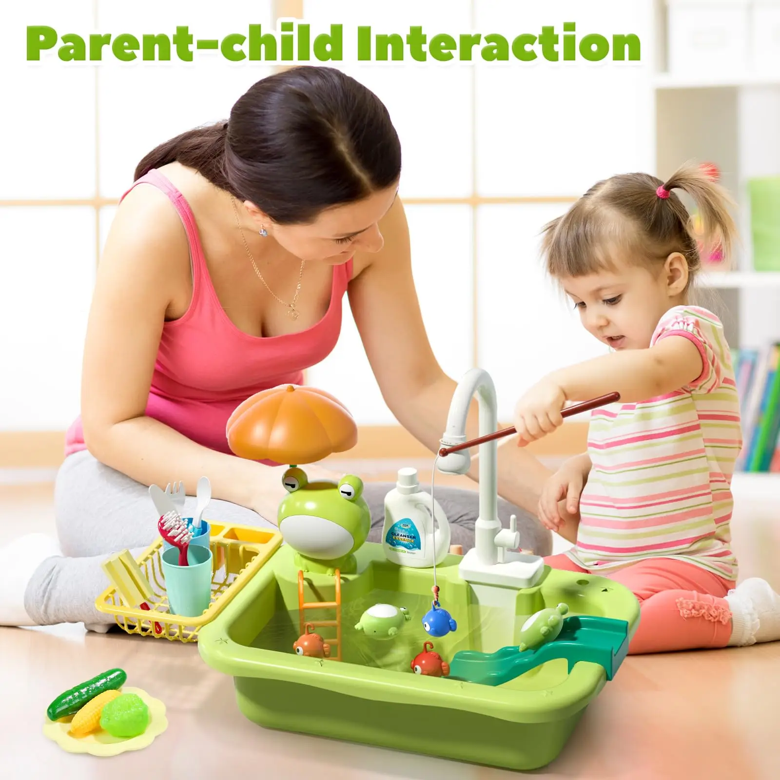 Giocattoli Elettrici per Bambini: Lavello da Cucina con Acqua Corrente, Lavastoviglie e Giocattoli da Pesca, Regalo Educativo per il Gioco di Ruolo per Bambine - immagine 2
