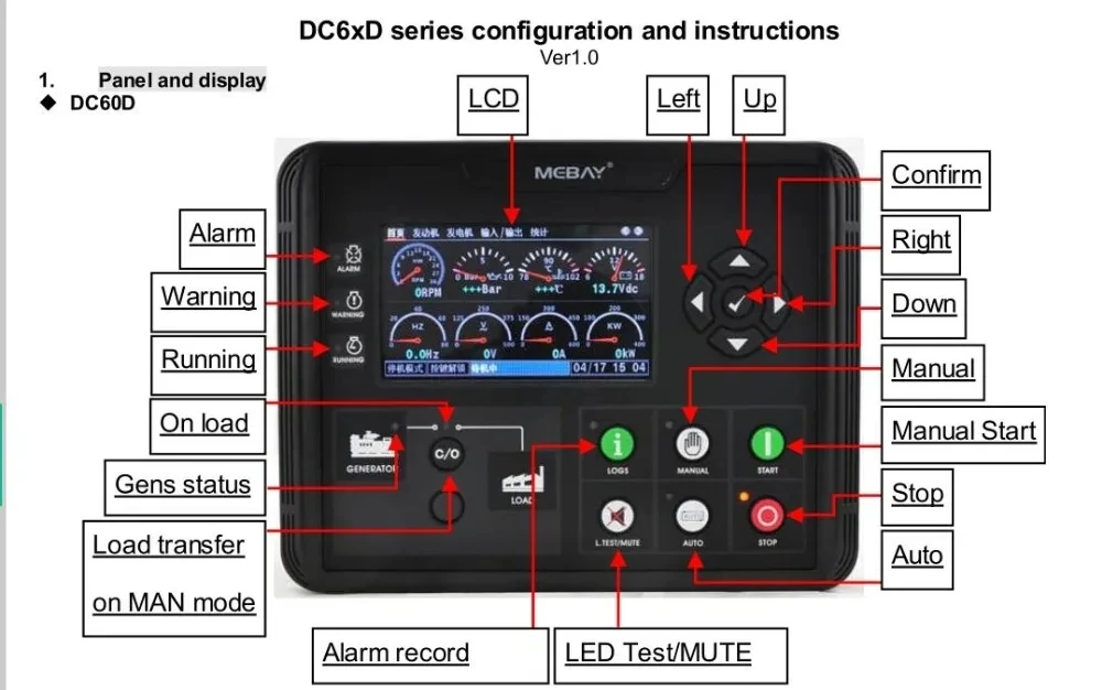 Description Picture 4 of itemMebay Controller DC60D DC62D DC60DR DC62DR Generator Auto Start Stop Control Module Colorful LCD Display Diesel Gas Genset Parts