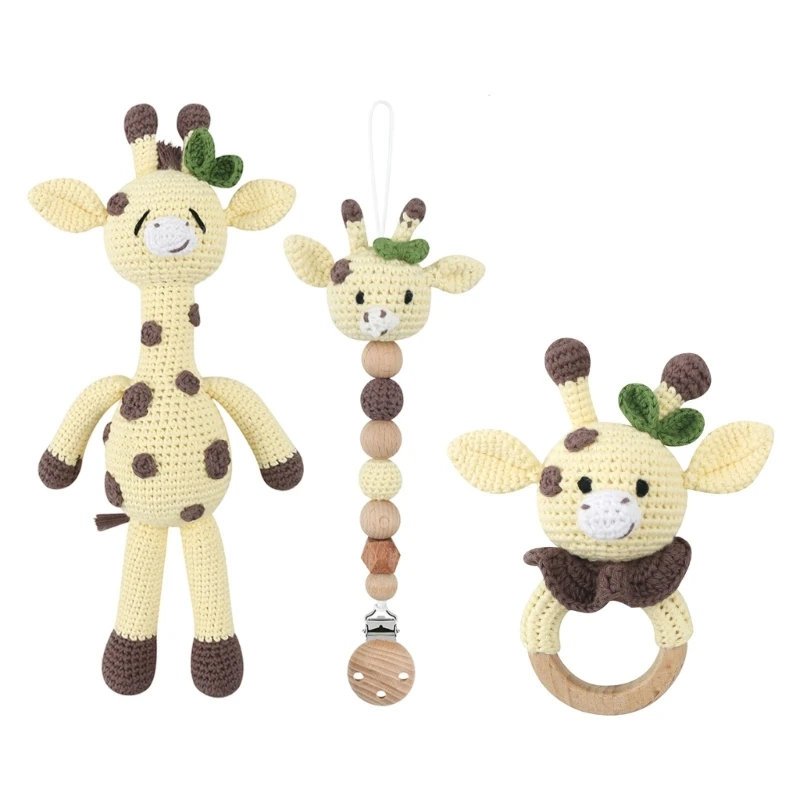 

3pcs/set Baby Giraffe- Pacifier Chain Baby Teether Newborn Shower- Present Newborn Photograph Props Cotton & Wood