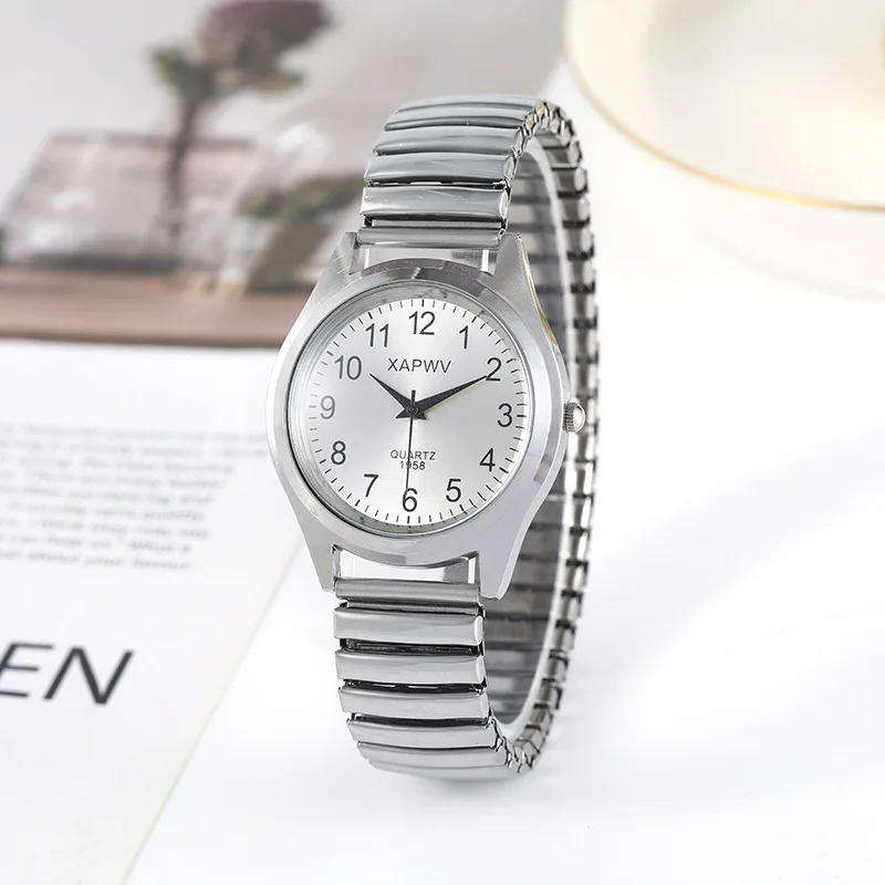 Man Women Couple Wrist Watches Stainless Steel Band Alloy Lovers Business Movement Wristwatch Elastic Strap Band Quartz Watch 6