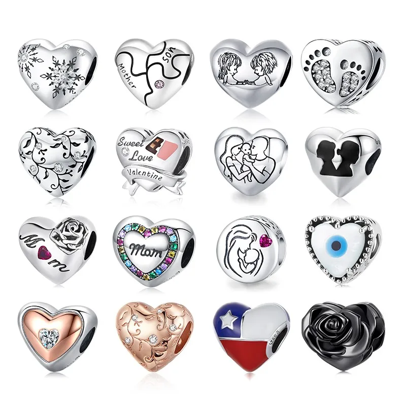 925 Sterling Silver Valentine Family Love Beads Charms Fit Original Bracelet Bangle Photo Heart Bead Jewelry Making beads charms sterling silver jewelry beads jewelry sterling silver beads charm bead jewelry making