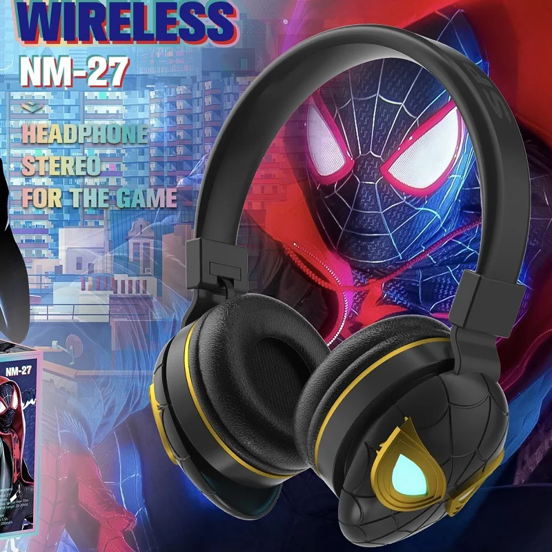 Disney Marvel Bluetooth Headphone Foldable Spider-Man Wireless Earphone HIFI Surround Sound Laptop Headset with Mic for Kids