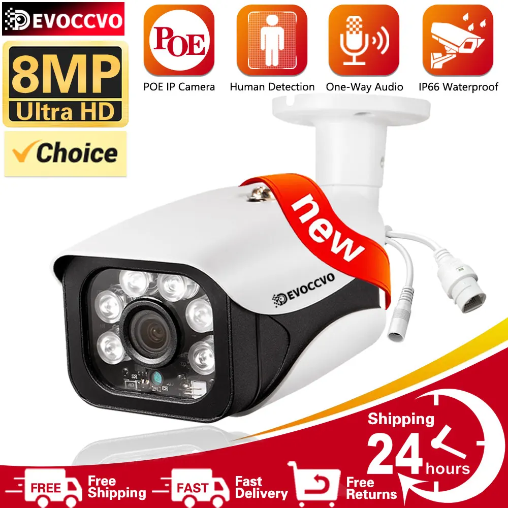 DEVOCCVO H.265 8.0MP Audio POE IP Camera 8MP Outdoor/Indoor Waterproof Day Night Vision Security Protection CCTV Ip Camera