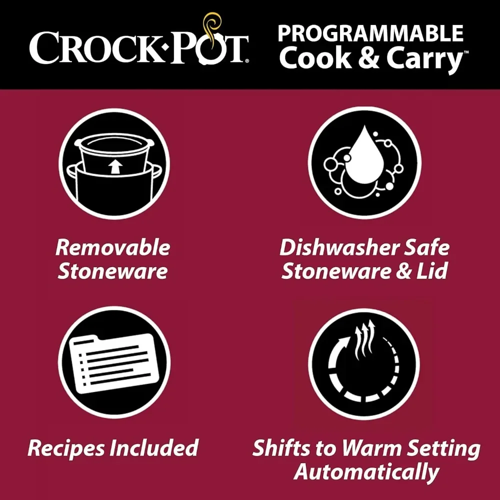 6 Quart Cook & Carry Programmable Slow Cooker with Digital Timer, Stainless Steel (CPSCVC60LL-S), pack of 1 6