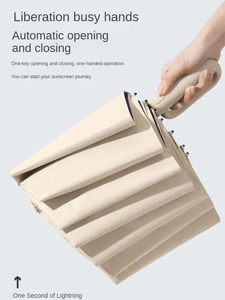 Reinforce Ring Clasp Fully Automatic Umbrella for Men and Women Folding Windproof Waterproof Sturdy Sunscreen