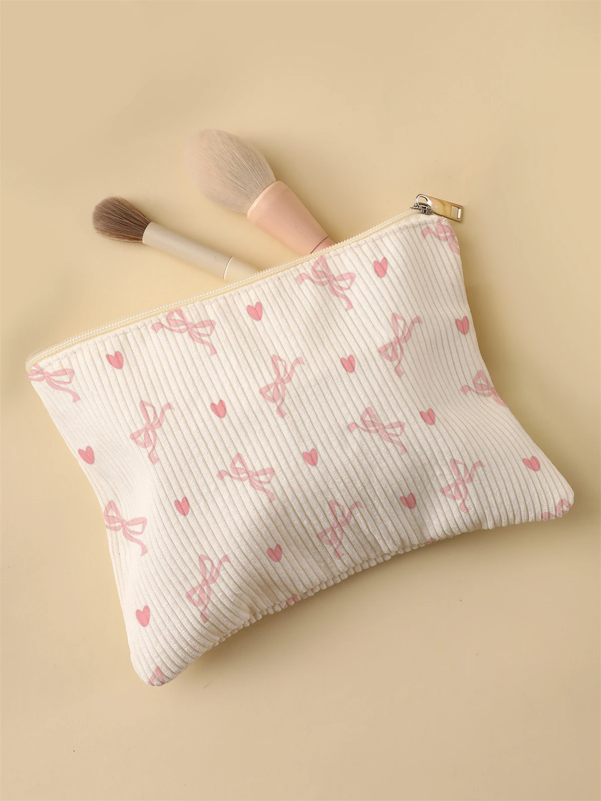 Women's Corduroy Travel Cosmetic Bag Portable Large Capacity Makeup Storage Organizer Zipper Clutch Purse Make up Bag