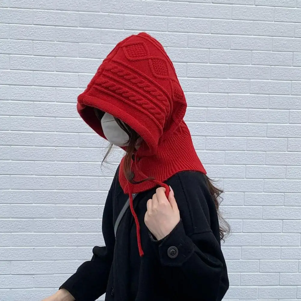Ladies Scarf Hat Cozy Thicken Imitation Cashmere Scarf Hat Set for Women Winter Warm Wool Pullover Windproof Drawstring Scarf 5