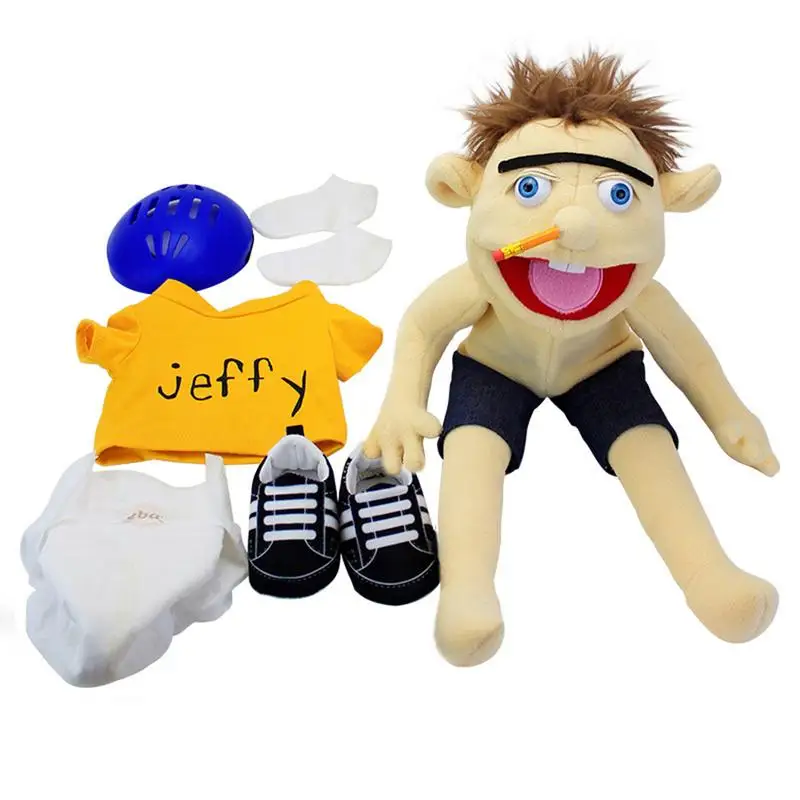 

2023 Hot 60cm Large Jeffy Boy Hand Puppet Children Soft Doll Talk Show Party Props Christmas Doll Plush Toys Puppet Kids Gift