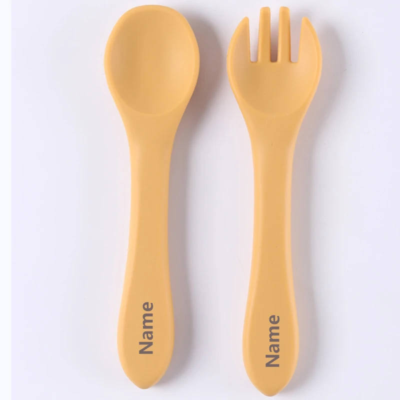 Baby Cutlery Set - Silicone Fork & Spoon with Free Name Printing - Children's Surprise Gift
