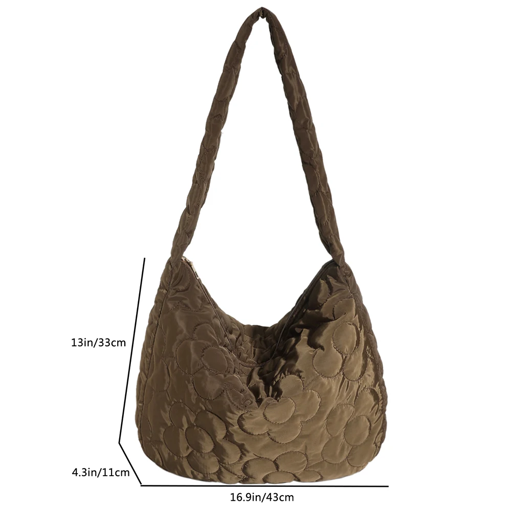 Women Puffy Hobo Bag Fashion Padded Shoulder Bag Casual Floral Quilted Tote Bag Lightweight Large Capacity Slouchy Shopper Bag