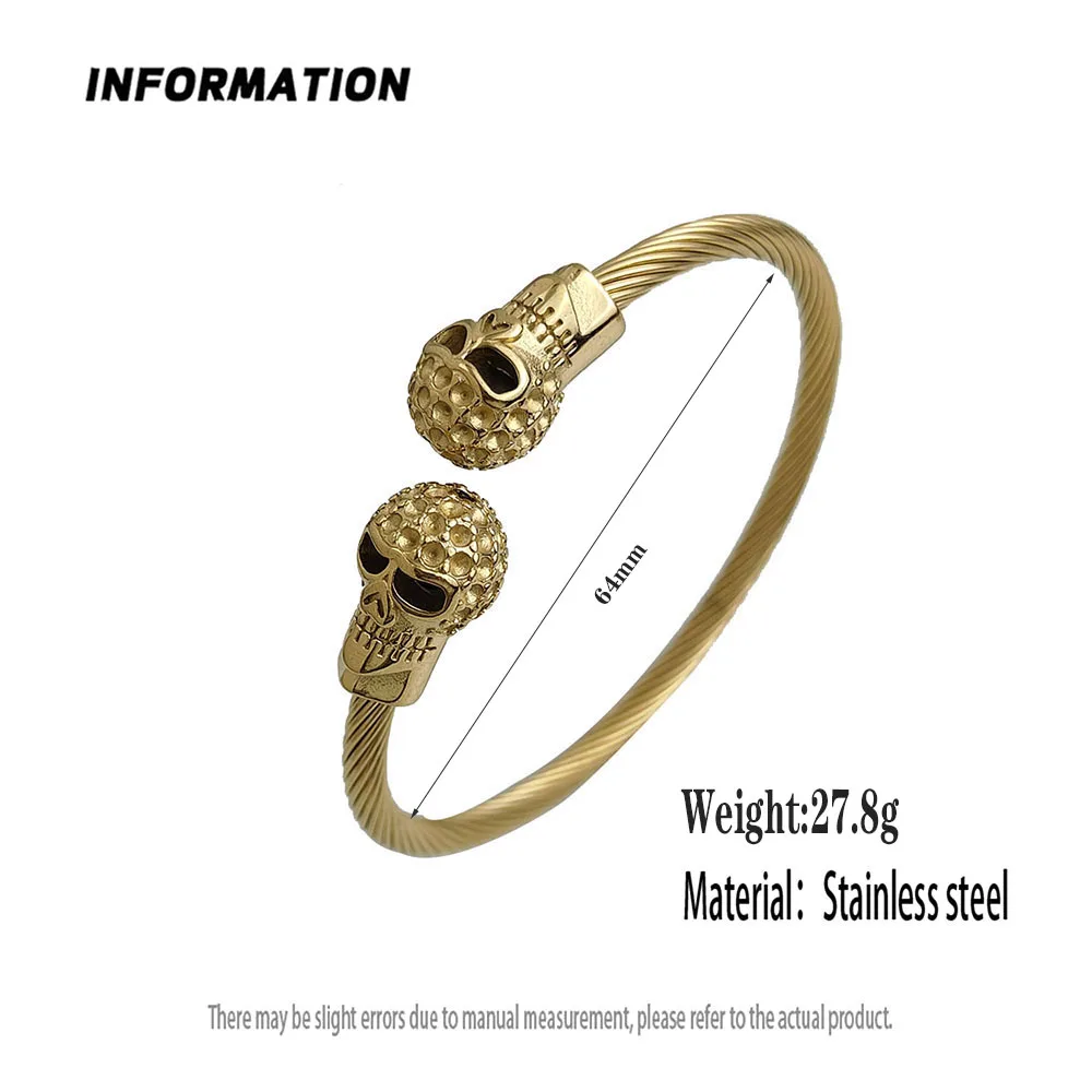 Wire button pattern skull stainless steel gold-plated 18K bracelet, high quality waterproof silver jewelry, gift for wife 2