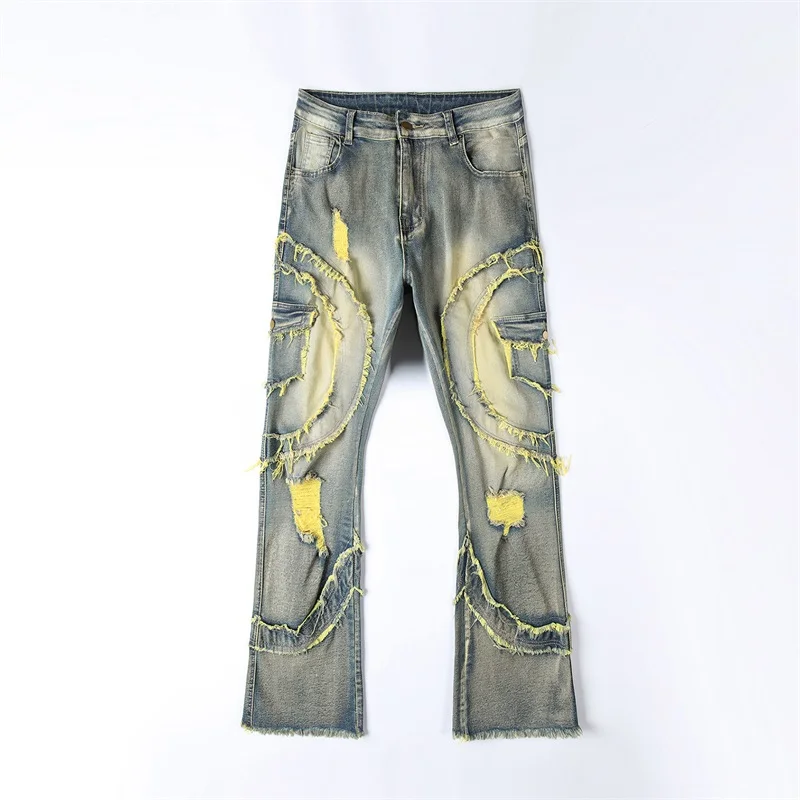 Mens Vintage Distressed Denim Jeans with Pockets