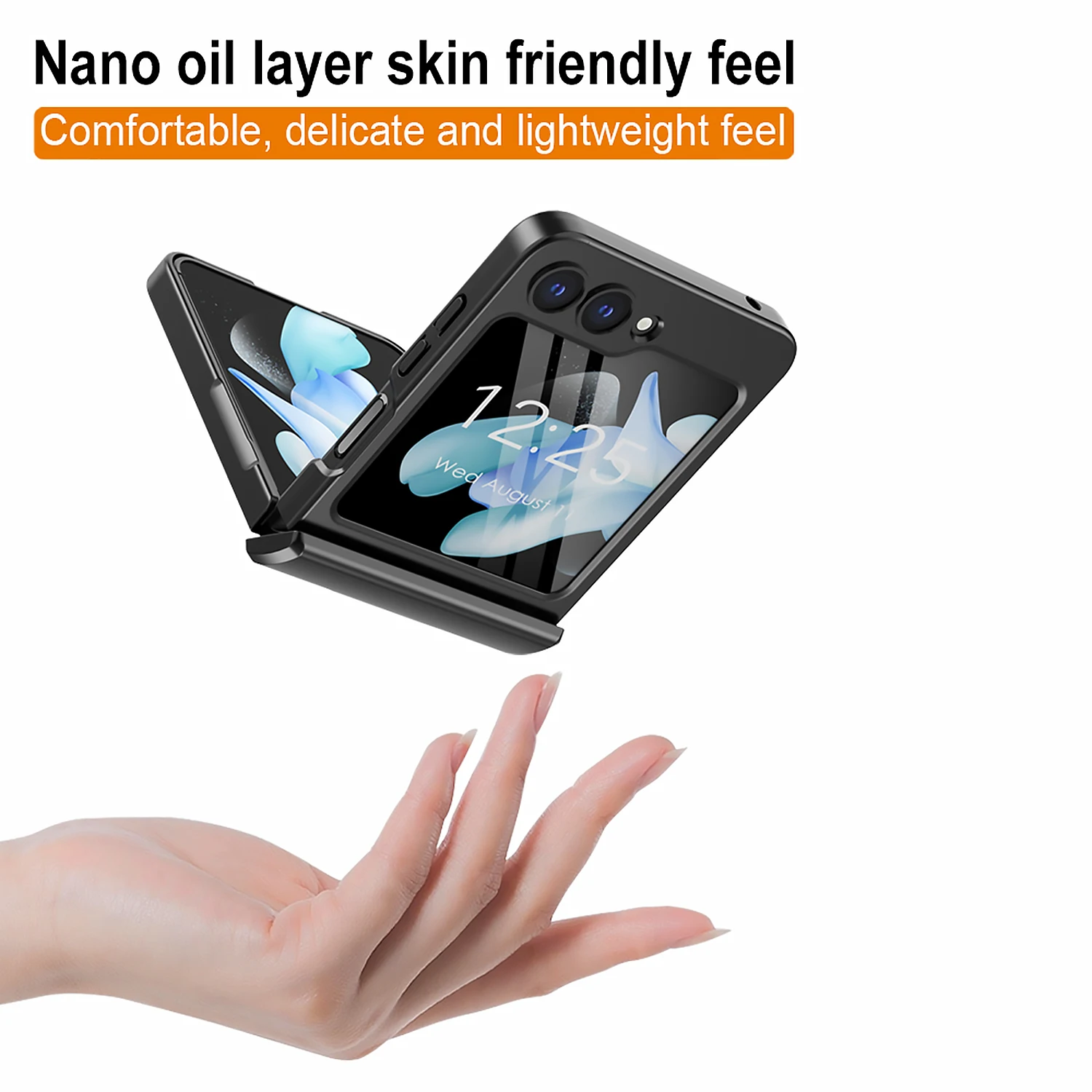 For Samsung Galaxy Z Flip 5 Case Colorful Skin Friendly Matte Folding Hingle Card Holder Mirror Film All Inclusive Hard Cover