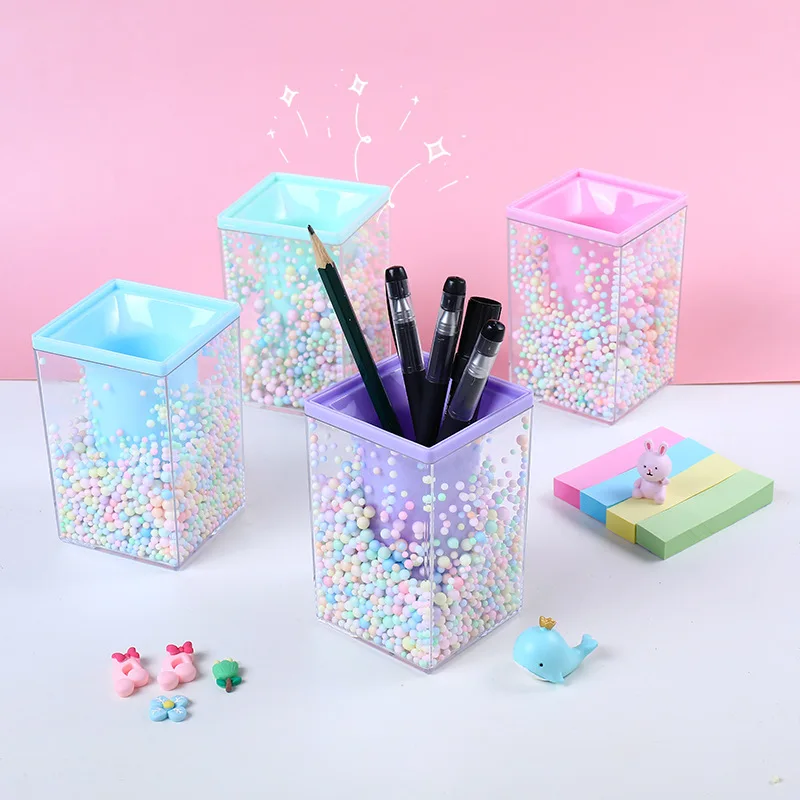 Crystal Pen Holder Desk Stationery Organizer School Bottle Storage Cleanup Accessories Makeup Brush Pencil Pot Table Supplies pen holder desk organizer pen and brush holder desk storage rack brush holder