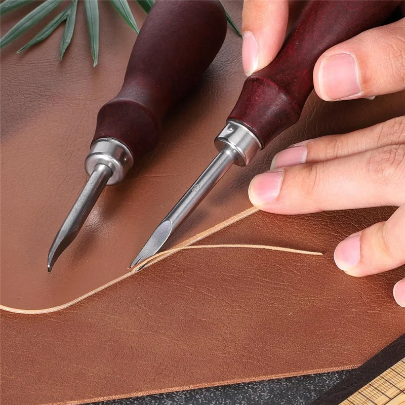 A67M-가죽 공예용 DIY 도구, 가죽 엣지 스카이빙 베벨러 세트- 2개, 크기 1.0mm 및 1.5mm